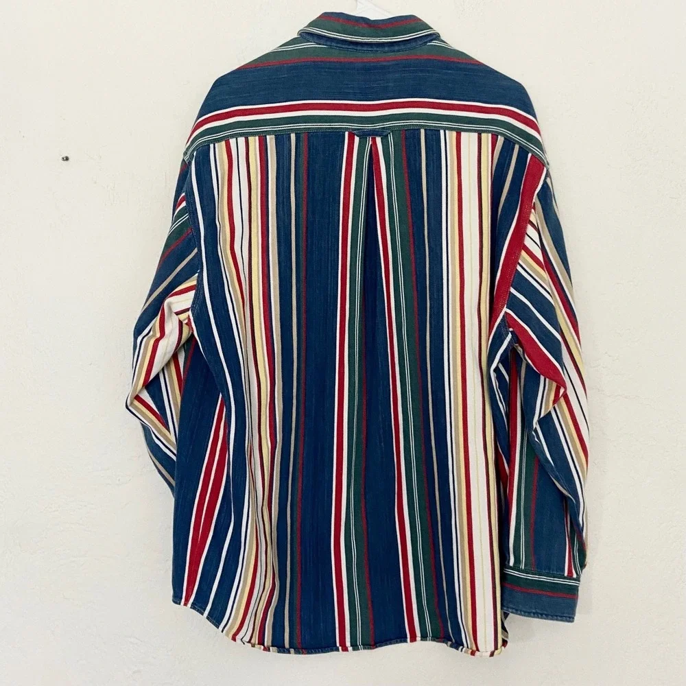 Baxter Natural Indigo Cotton Denim Striped Button Down‎ Shirt Mens L Multicolor